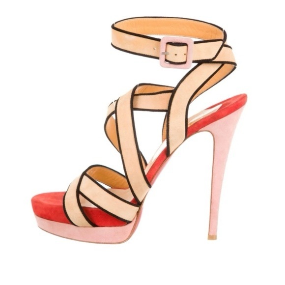 Christian Louboutin Shoes - Rare Vintage Christian Louboutin Tan & Red Suede Strappy Heels | Size 8